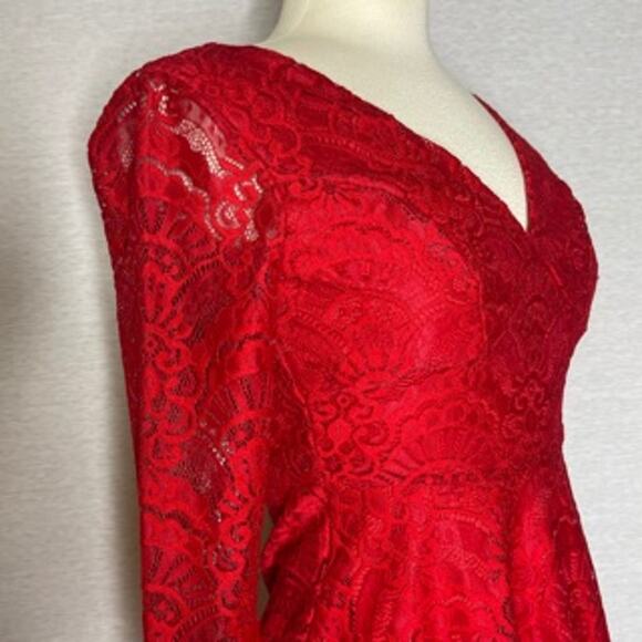 F) My Michelle V-neck Long Sleeve Dress Red Size Zero - Picture 3 of 12